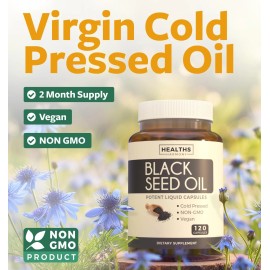 Healths Harmony Cold Pressed Black Seed Oil Softgels 500mg 120 Capsules Non GMO USA Made