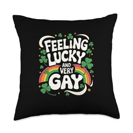 Feeling Lucky and Very Gay Rainbow Pride Shamrock Throw Pillow