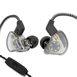 Yinyoo CCZ - Auriculares intraurales melodía con Cable con Monitor de micrófono, IEM HiFi Bass con 1DD 1BA híbrido, Cable Desmontable para Smartphones/PC/Tablet (con micrófono, Negro Transparente)