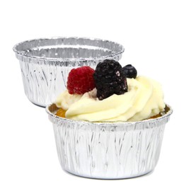 [150 Pack] Round 3.3 Inch 4 oz Aluminum Foil Cupcake Bowl Pans, Muffin Ramekin Utility Souffe Cup, Hot Cold Freezer Roasting Baking Oven Safe