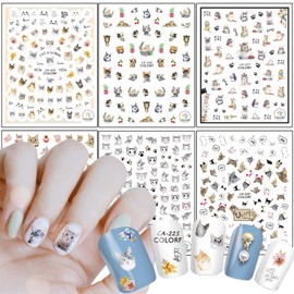 Cartoon Cat Nail Art Stickers, 3D Animal Cat Nail Self-Adhesive Sticker Design, Cute Cat Nail Transfer Decals Acrylic Supplies for Women Girls Manicure Charms Decorations, DIY Resin Nail Decal
