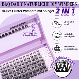 B&Q Z06 Eyelash Extensions, 84 Pieces, DIY Individual Eyelashes/Lash Clusters for Beginners, Reusable, for Eyelash Extension at Home, Lashes, C Curl, 8–16 mm Mix
