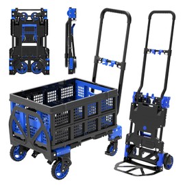 Garstc 2 in 1 Hand Truck Dolly Foldable with Folding Basket, 330lbs Capacity Heavy Duty Hand Truck, Combination of Four Wheels and Two Wheels Convertible Dolly Cart, Shopping,Moving,Family,Use