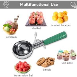 Cuchara para helado, 6.5cm Cuchara de acero inoxidable para helado de frutas Cuchara de cocina con mango de plástico Cuchara de cocina para helado, pastelería, leche, tarta