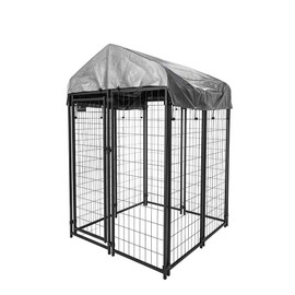 Olympia Tools 6x4x4 Dog Kennel - Small Outdoor Dog Kennel Kit with UV Protection Waterproof Cover - Heavy Duty Welded Wire Dog Kennels - Ideal Black Pet Cage for Dog Yard Wire Fence - Patio Crates