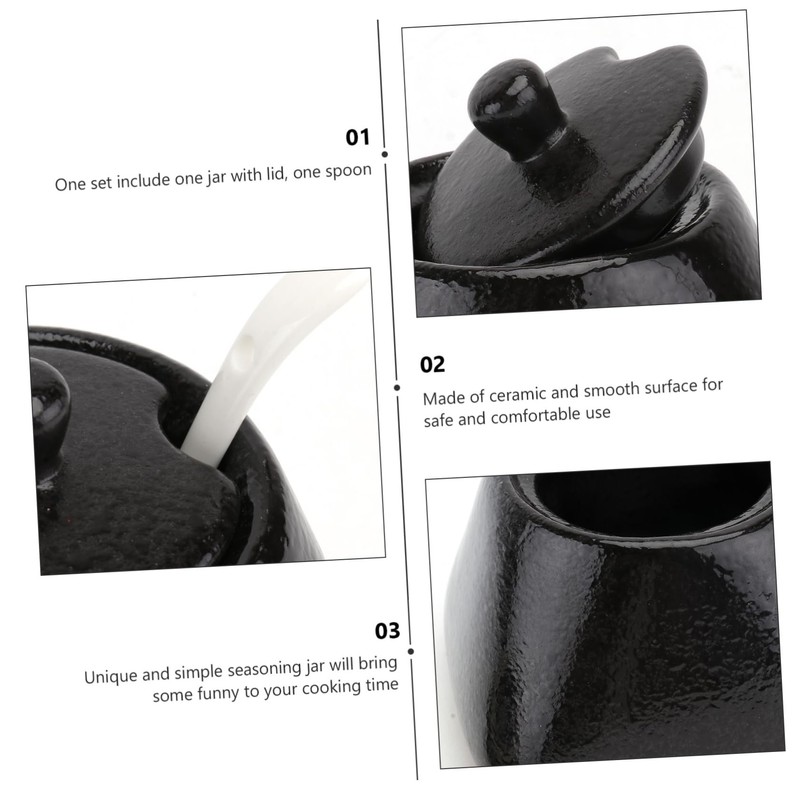 ABOOFAN Simple Ceramic Spice Jar with Lid and Spoon Practical