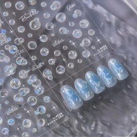 Shell Light Bubble Nail Art Stickers Cute 3D Aurora Bubbles Nail Decals Dreamy Aurora Bubble Star 5D Self-Adhesive Summer Beach Design Nail Design Supplies for Women Girl Nail Art Decorations 1 Sheet