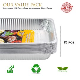 EHOMEA2Z Large Aluminum Pans (15 Pack) Full Size Deep Foil Disposable Durable Large Steam Table Pans for Baking Serving, Chafing Trays for Caterers, Bakeware 21 x 13 x 3