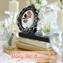 Maitys 15 Pcs Mini Picture Frames Vintage Tiny Frames Antique Photo Frame Baroque Ornate Resin Oval Frame Table Top Display Frame Home Wedding Decor (Black Silver)