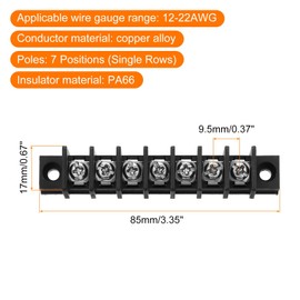 sourcing map 5 Pcs 7 Positions Terminal Block 300V 20A 9.5mm Pitch Single Rows 7 Circuits DIN Row Screw Terminals Strip