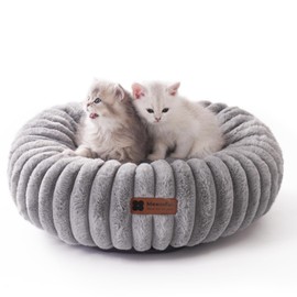 MEWOOFUN Cat Bed, Washable Cat Beds for Indoor Cats, Cute Donut Cat Bed Fluffy Pet Bed with Non-Slip Bottom, Calming Round Cat Bed for Puppy and Kitten (Grey)