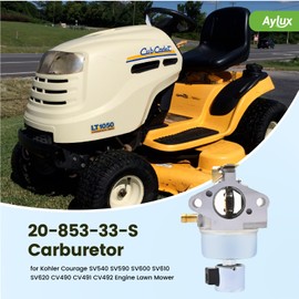 Aylux 20-853-33-S Carburetor for Kohler Courage SV540 SV590 SV600 SV610 SV620 CV490 CV491 CV492 19 HP 20 HP 21HP Engine Lawn Mower Tractor Replace 20-853-01-S 20-853-02-S 20-853-14-S