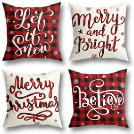 OEAGO Pack of 4 Christmas Cushion Covers, 45 x 45 cm, Christmas Decoration, Fine Linen Christmas Cushion Cover, Christmas Decoration, Indoor for Sofa, Living Room for Women