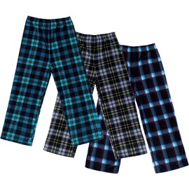 Mad Dog Concepts 3-Pack Boys Pajama Pants - Soft Micro Fleece PJ Bottoms for Kids, Printed Plaid Design - Boy's Sleepwear - Size 8, Black/Blue/Teal