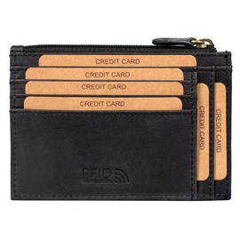 Benthill Leather credit card holder, slim wallet made of genuine leather, slim leather wallet with credit card slots and coin compartment, mini wallet, black, Vintage