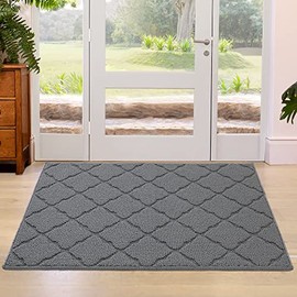 Indoor Door Mat, Front Door Mat 20"x32" Non-Slip Rubber Backing Absorbent Resist Dirt Entrance Rug, Machine Washable Low-Profile Inside Entry Door Rugs for Entryway, Dog Door Mat, Grey