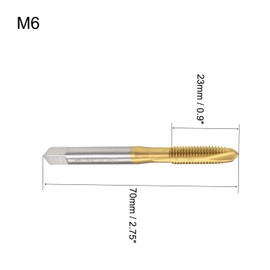 MACHSWON Gewindebohrer mit Spiralspitze, M6 x 1 mm, zum Bohren und Gewindeschneiden, H2, 3 Rillen, HSS, titanbeschichtet, runder Schaft mit quadratischem Ende, metrische Gewindebohrer, 1 Stück