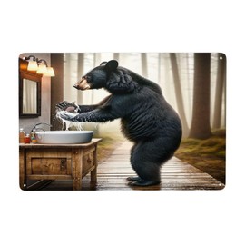 Rustic Black Bear Handwashing Humor Metal Tin Sign Vintage-Inspired Wall Art Cabin Decor for Bathroom & Kitchen Unique Wildlife Home Decor IndoorOutdoor Gift for Nature & Animal Lovers 12x16inch