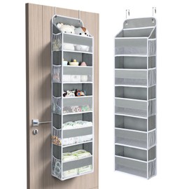 Yecaye Yecaye 1 Pc Over The Door Organizer with 5 Bins 10 Side Pockets, 44lbs Load Hanging Bathroom Organizer, No Tilt Closet Organizers and Storage for Bedroom, Baby Organizer for Extra Storage, Grey