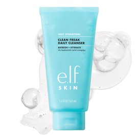 e.l.f. SKIN ¡Santa hidratación! Limpiador diario Clean Freak, gel limpiador facial hidratante suave, hecho con ácido hialurónico, vegano y libre de crueldad animal, 5.5 fl oz