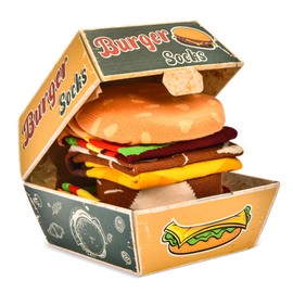 Funny Burger Socks Box-Funny Gifts for Men Women Teen Boys-Fun Novelty Funky Food Cool Crazy Silly Socks-Easter Fathers Day Birthday Christmas Dad husband Uncle Gag Gifts Stocking Stuffers-2 pairs XL
