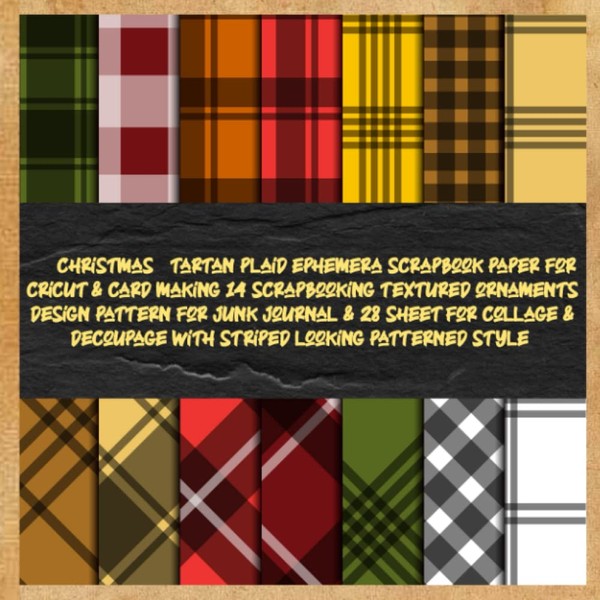 christmas tartan plaid ephemera scrapbook paper for cricut & card