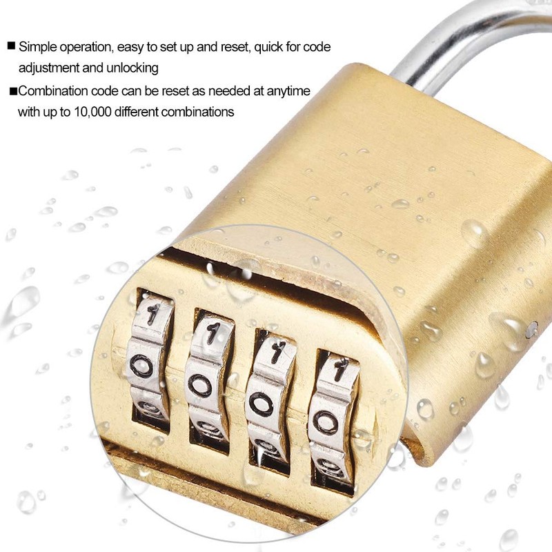 Combination Padlock, 4 Digit Rust Proof Brass Password Lock Waterproof