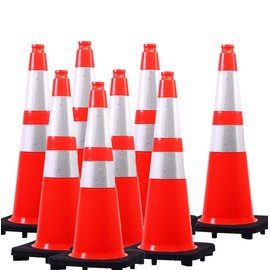 BESEA (8 Cones) BESEA 28 inch Orange PVC Traffic Cones, Black Base Construction Safety Cones Road Parking Cone Structurally Stable Wearproof (28" Height)