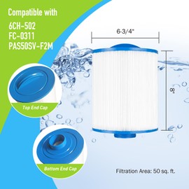 BLUEFLO PAS50SV-F2M Spa Filter Cartridge Replaces for Unicel 6CH-502, Artesian Spas, Filbur FC-0311, PAS502SV, PAS50, Darlly 60506, Master Deluxe M60506, XLS-604 Hot Tub Filter (2 Pack)