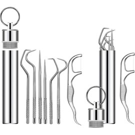 7Pcs 2 Set Portable Stainless Steel Toothpicks Pocket Set, Reusable Metal Toothpicks Cleaning Kit with Holder for Outdoor Picnic Camping Traveling - Model: 7Pcs 2 Set