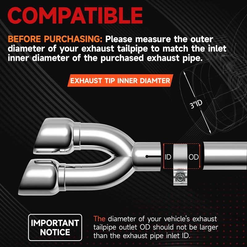 Dual Exhaust Tip 3 Inch Inlet 4 Inch Outlet 16"