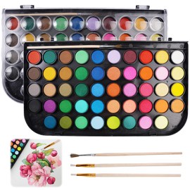 Watercolour Paint Set 48 Colours with 3 Brushes and Palette, Watercolours School Standard, Watercolour Portable, Watercolour Box, Paint Box, Watercolour Paints for Artists, Hobby Painters, Art Lessons