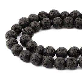 Bymitel 45 pcs Natural Genuine Real Round Loose Stone Beads Gemstone Spacers for Charm DIY Jewelry Making 15.5" per Strand 8mm (Black Volcanic Lava, 8mm)