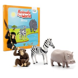 DOKTOR FUN Animals of the World - Africa - Book with Animal Figures - Includes 3 Figures - 3 Stories with Games and Curiosities of Each Animal - Children from 3 Years - Quality Figures