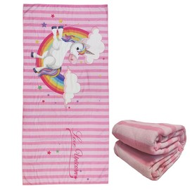Extra Large Cute Pink Stripe Unicorn Beach Towels for Adult Girls, Big Oversized Thick Microfiber Terry Cloth Sandproof Quick Dry 30 x 60