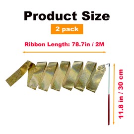 TESEGOO 2 Pack Sparkling Gymnastics Dance Ribbons – 78.7”Sparkly Gold Streamers for Kids’ Rhythmic Gymnastics, Ballet, Baton Twirling & Talent Shows
