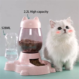 Automatic Cat & Dog Feeder Set, Self-Dispensing Food & Water Dispenser, Large Capacity (Pink)