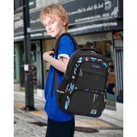Amythe School Backpack Boys Teenagers School Bag Boys Lightweight Waterproof Daypacks with Ergonomic Design Fashionable School Backpacks for School or Travel, black-blue, Rucksack Backpacks
