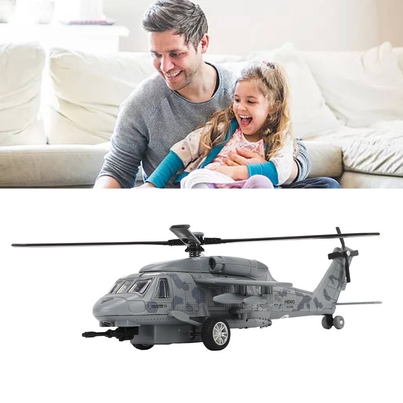 Diecast Metal Helicopter Model Sound Light Pullback Alloy Fighter Aircraft