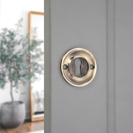 Infinity Decor Solid Brass Slimline Standard Door Lock Keyhole Cover Plate Escutcheon 42mm – Ideal for Front Exterior Doors (Antique Brass)