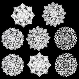 Yuanchu 8 Pcs White Lace Doilies, 6 Inch Retro Lace Placemats Crochet Doilies for Tables Flower Round Cotton Doilies for Kitchen Dining Room Party Wedding Birthday Dressers Decoration