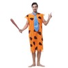 Adult Fred Flintstone Costume, Orange Prehistoric Dress with Blue Tie,