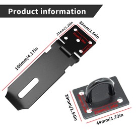 1 Piece Heavy-Duty Shed Lock Buckle, Door Padlock Hasp, Stainless Steel Padlock Hasp, Shed Lock Hasp Shed Door Latch Heavy Duty Gate Lock Latch Hasp and Staple for Door Window Cabinet (Black)