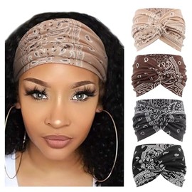 AQOKKA Extra Wide Headbands for Women Large Turban Headband Non Slip Boho Elastic Hairband Hair Twisted Knot Head Bands Accessories