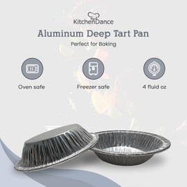 KitchenDance Disposable Aluminum Deep Tart Pan - 4 1/4 Inches Round Aluminum Foil Pans for Fruit Tarts, Individual Desserts - Baking Pan Perfect for Baking, Cooking, Preparing Food - 425, 50 Count