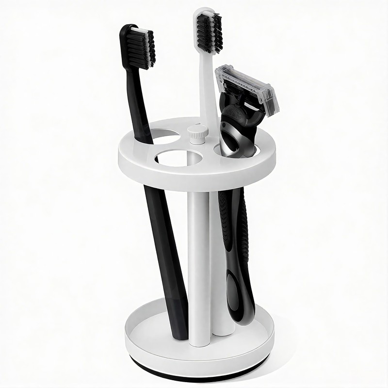 White Stainless Toothbrush Holder Stand: Rustproof Bathroom Countertop Organizer, 4