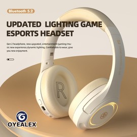 OYEALEX Active Noise Cancelling Headphones, Bluetooth Headphones with Microphone, Over Ear, Quick Charge, Deep Bass, Wired/Wireless Headset for Kids,Online Class, Home Office (OYA8-Beige)