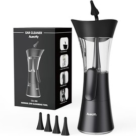 Manual Ear Wax Removal Kit - One-Hand Control Ear Cleaner Tool, Easy to Use Ear Irrigation Flushing System with Soft Silicone Tip for Effective & Safe to Clean Ear Built Up Wax Home Use(Black)