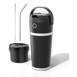 Portable Blender with Insulated Cup, Personal Blender for Smoothies, 11.1V high-torque Motor, Stainless Steel Cup, Keep Cold 24 Hours, Self-cleaning, USB-C Rechargeable, 20 oz, Travel Lid, Black