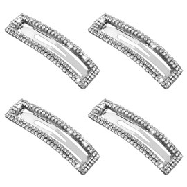 4 Pack Silver Barrettes, Rectangular Rhinestone Hair Clips